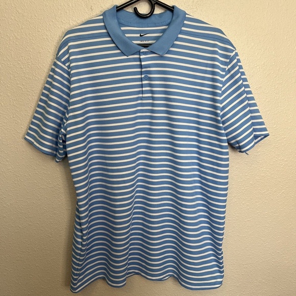 Nike Dri Fit Golf Polo Blue/White Stripe Size XL - Picture 2 of 9